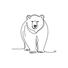 A polar bear one line continuous vector art. Minimalist doodle design on a white background. Template, contour, single line simple artwork.