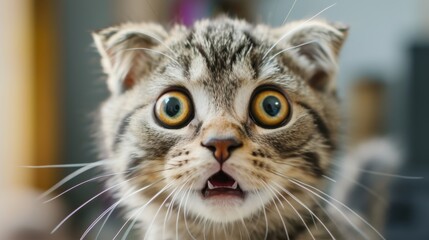 surprised cat make big eyes. American shorthair surprised cat or kitten funny face big eyes, cute, domestic, kitten, feline, Emotional surprised, kitty, wow