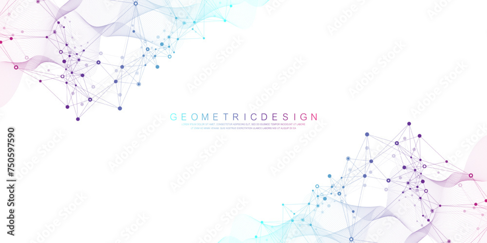 Aufkleber Abstract tech network connection dots. Digital technology and big data analysis background. White background with plexus lines. Geometric background with abstract mesh