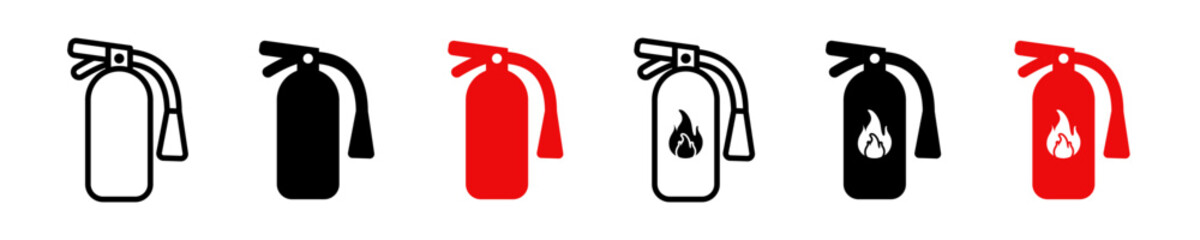 Fireman icon illustration. Simple extinguisher vector symbol. Flame symbol set. Fire icon in vector design style. Graphic illustration emergency