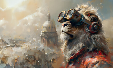 lion wearing virtual reality glasses