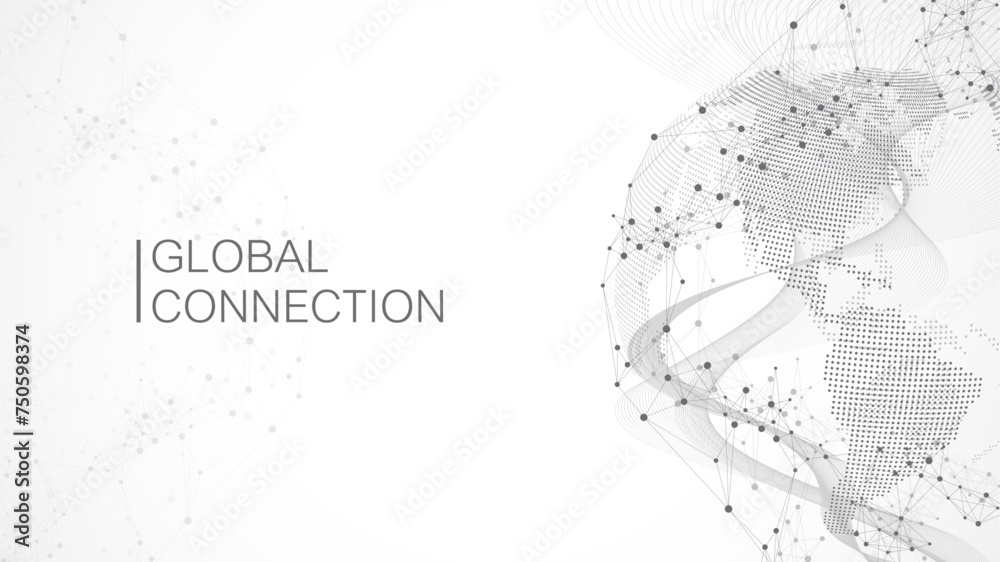 Poster Global network connection banner design template. Header social network communication in the global business concept. Big data visualization. Internet technology