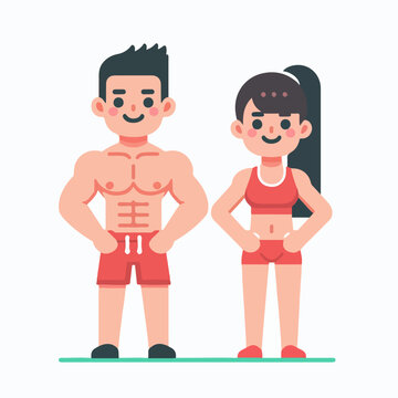 flat design illustration of a bodybuilder couple with an ideal body