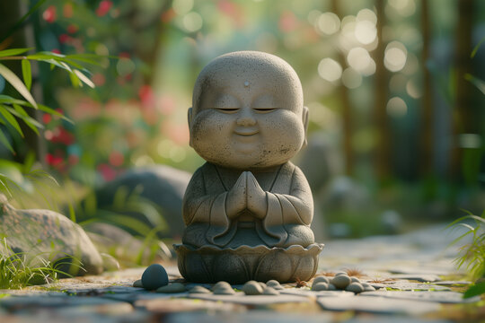 Serene garden statue of a meditating figure. Generative AI image