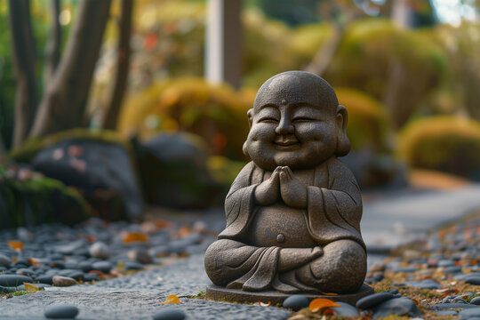 Serene buddha statue in a peaceful garden setting. Generative AI image