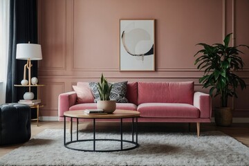 modern living room with table ,chiars sofa frame mockup 