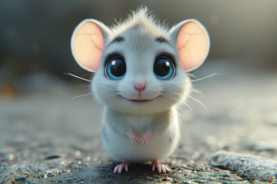Adorable cartoon mouse with big eyes on a textured surface. Generative AI image