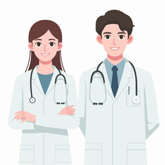 illustration of flat design of young medical doctor couple