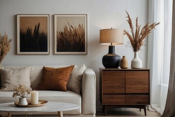 modern living room with table ,chiars sofa frame mockup 