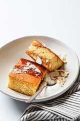 Citrus Israeli cake. Orange pound cake with yogurt, almonds and syrup.