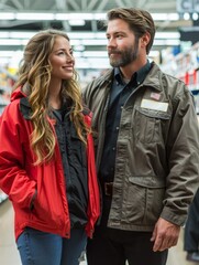Fototapeta premium A man and a woman are standing in a store