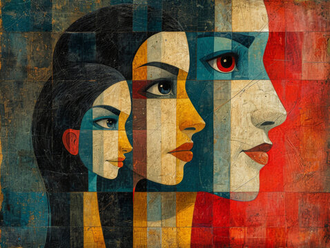 Byzantine Style Artistic Illustration of Abstract Faces. Generative AI image