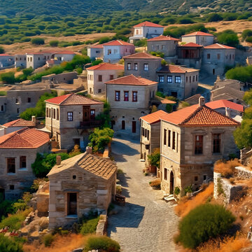 View of a traditional charming mountain village in Northern Aegean Turkey