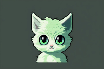 Pixel cat, cat icon on a black background, Art cat. 