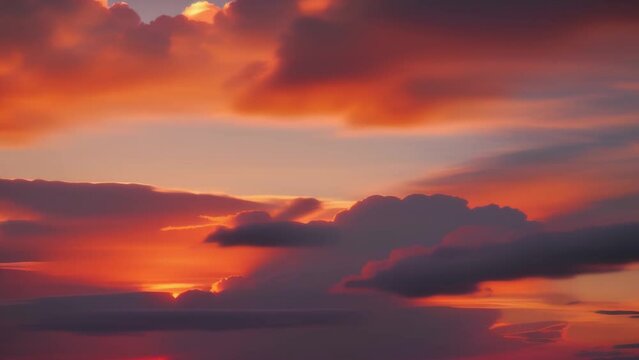A celestial symphony unfolds as sunrise paints the canvas of shifting clouds. Time lapse. 4K.
