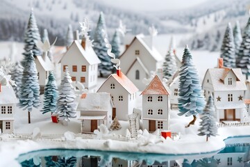 Charming Winter Village in the Style of Paper Sculptures