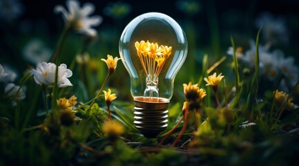 a light bulb with flowers inside - obrazy, fototapety, plakaty