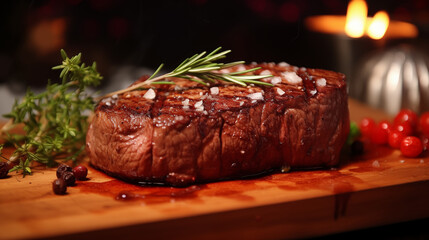 Delicious steak on cozy background picture
