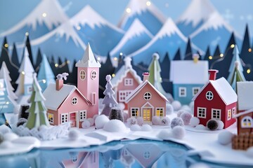 3D Paper Craft Winter Village with Festive Dcor