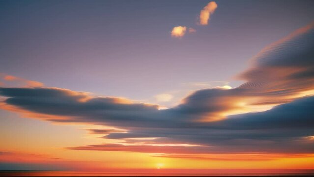 Dynamic sunrise scene: Clouds dance in vibrant hues, unveiling the dawn's brilliance. Time lapse. 4K.
