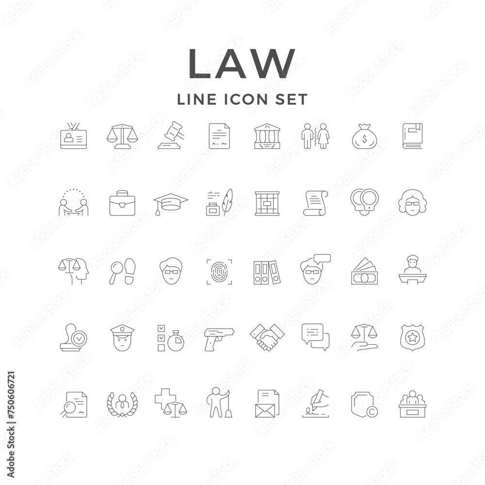 Wall mural set line icons of law