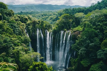 Fototapeta premium A large waterfall in the middle of a lush green forest