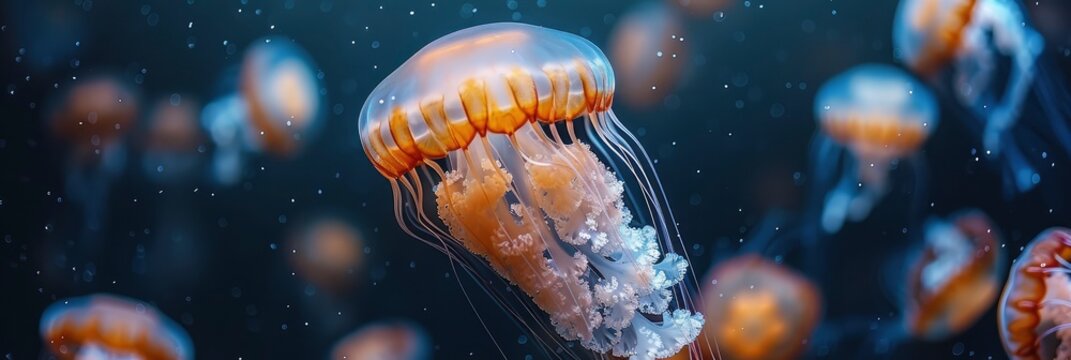 Beautiful Aquarium Jellyfish Astronotus, Background Banner