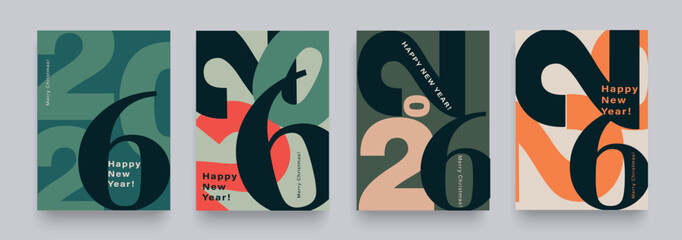 Set Numbers 2026 Year. Happy New Year 2026 and Merry Christmas.  Background Figure in the Green, Black, Red, Orange Colors. Abstract Vector Illustration for the New Year for Banner, Poster, Card. - obrazy, fototapety, plakaty