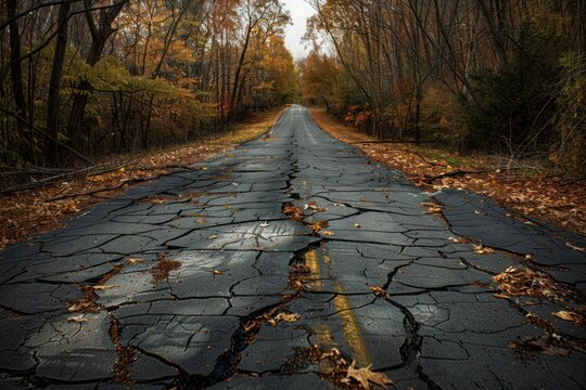 A road that has a lot of cracks in it