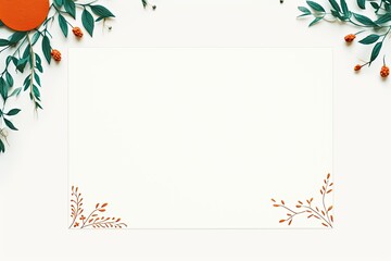 Fresh green leaves and orange slices surround a blank card against a bright white background