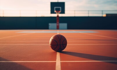 A basketball ball on an amazing empty basketball court.