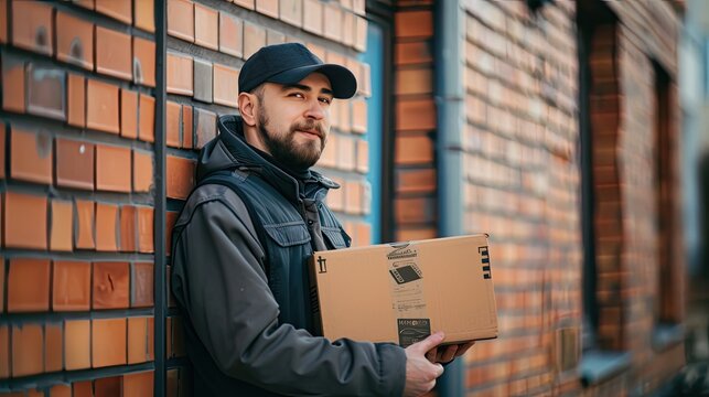 delivery service with a realistic photo of a delivery guy holding a package, showcasing the convenience and professionalism synonymous with the brand.