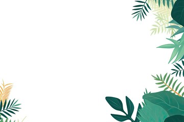 Obraz premium This image features a vibrant border of assorted tropical leaves with a large white space for text or additional graphics
