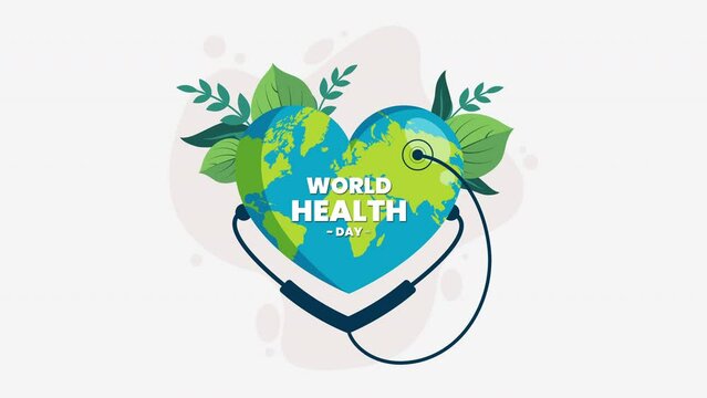 Our planet, our health. World Health day concept video footage . World health day concept text design with doctor stethoscope.