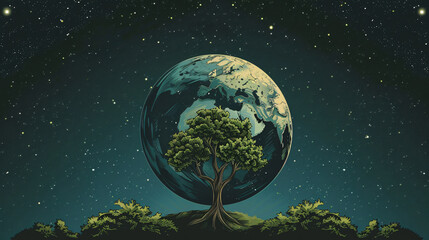 Tree plant with earth planet vector illustration design