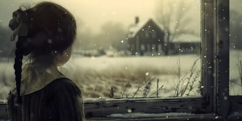 A Girl Looking Out at a Winter Scene in the Style of Landscapes