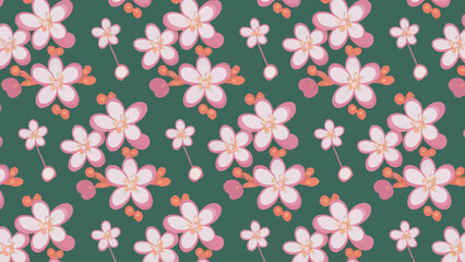 Flat Design Vector Illustration of Cherry Blossoms 