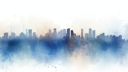 City Skyline Background, blue watercolor cityscape banner