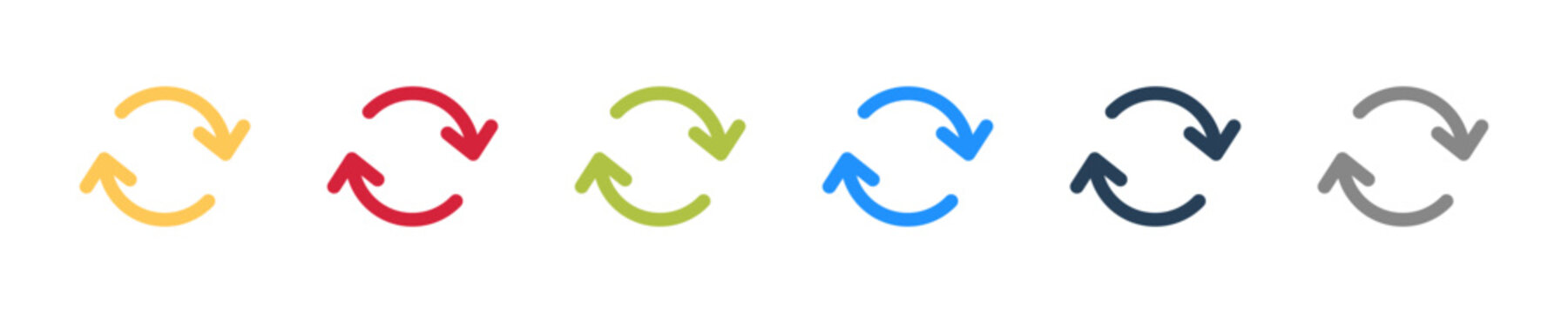 Circle arrow. Round arrow icon set. Reset vector arrows. Repeat sign isolated on white background. Cycle symbol. Color arrows