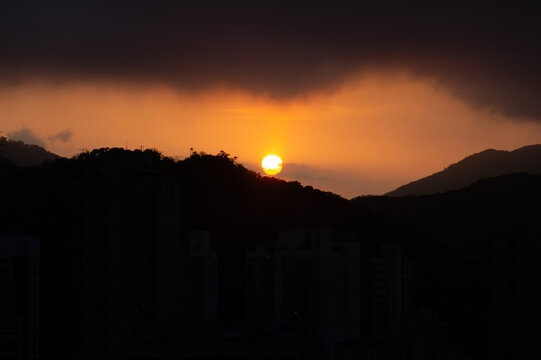 sunset at the city with silhouettes  mountain  Hong Kong