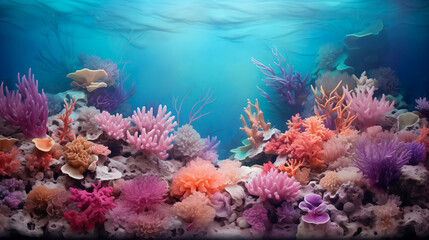 Naklejka na ściany i meble Coral reef underwater abstract background marine ecosystem underwater sea view