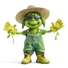The Gardener: A green-thumbed gardener with sun hat and gardening gloves. 3d render in minimal style isolated on white backdrop