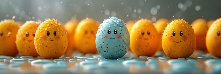 Eggs Funny Faces Concept All Upside, Background Banner