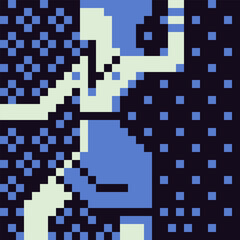 Dancing woman abstract pixel art cyberpunk icon. Video game sprite. Game assets. Vector illustration. Design for web, logo, sticker, mobile app. Old school computer graphic style.