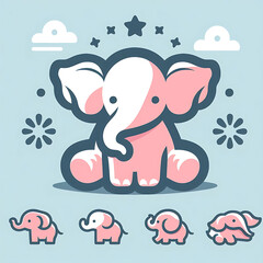 a 3d cartoon little elephant, wallpaper illustration, and background of a cute elephant. Front view. Concept of cute baby animal, icon.	