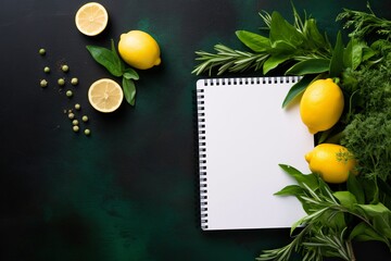 a notebook with lemons and herbs on it