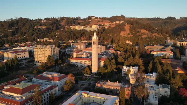 Aerial video of the UC Berkeley campus and Sather Tower