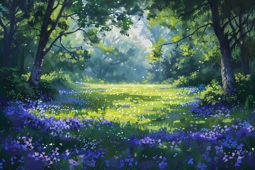 Obraz premium Blissful Bluebell Bliss Carpet of Blue Flowers