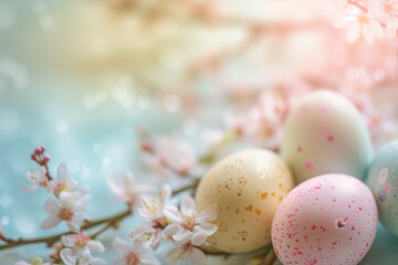 Fototapeta na wymiar Spring joy: Flowers and Easter Eggs