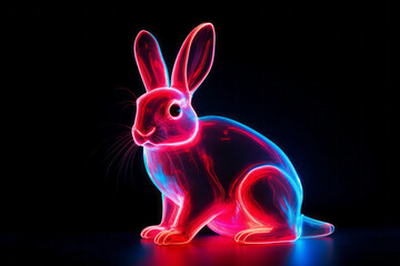 Cute bunny in neon lights on black background